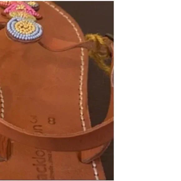 Anthropologie Laidback London hand crafted Artisan beaded T-strap sandals 38 - Picture 6 of 11